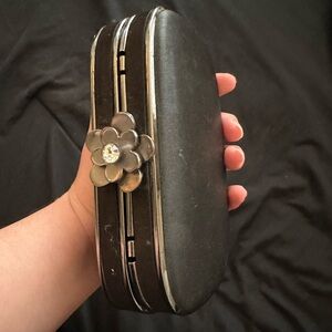 Black Kate Landry Clutch/Crossbody With Flower Design